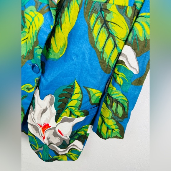 Ellen Tracy Lina Allard Linen Tropical Floral Blue Blazer Skirt Set - Picture 14 of 15
